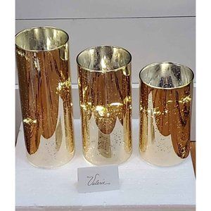 Set of 3 Illuminated Mercury Glass Pillars by Valerie-Gold